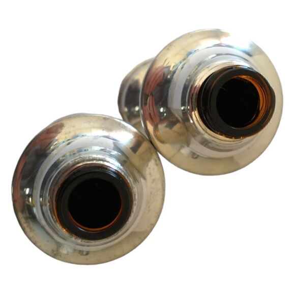 Web Pewter Salt Pepper Shaker Set Amber Glass Lined Weighted Vtg 80s Farmhouse. - Picture 3 of 16